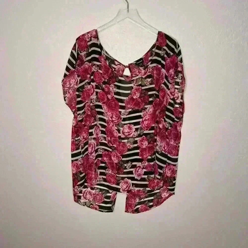 Torrid Floral Open Back Dolman Sheer Top 2 2X 18/20
